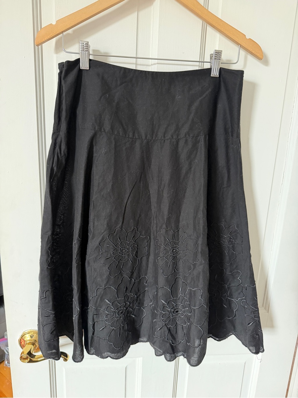 Michael Kors Black Floral Eyelet A-Line Skirt